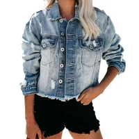 women ripped short jacket tassel single breasted spring autumn cropped denim jacket causal loose fall clothes for women overcoat