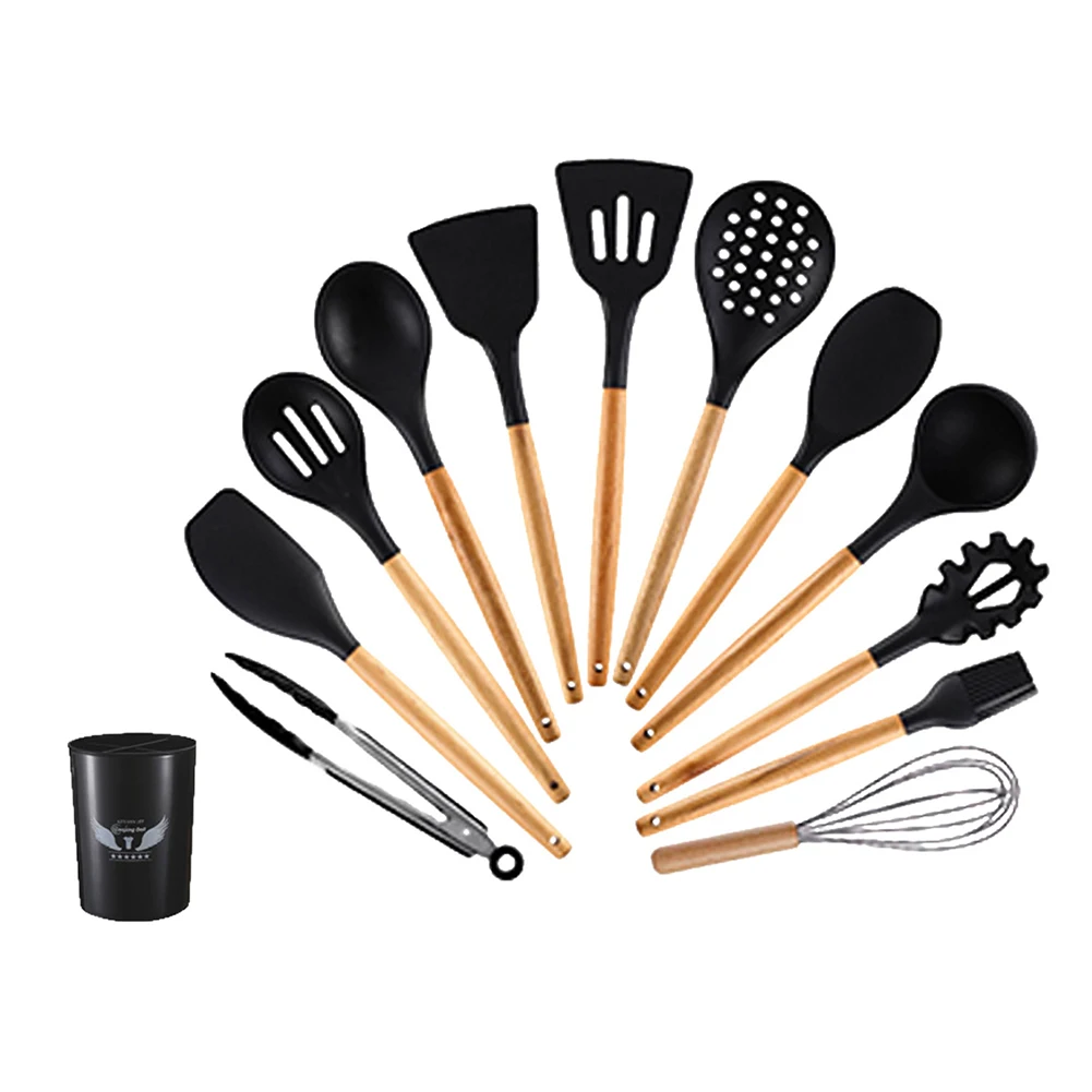 

13pcs Food Grade Silicone Cookware Set Kitchenware Wooden Handle Cooking Utensils Baking Non-stick Spatula Shovel Kitchen Tools