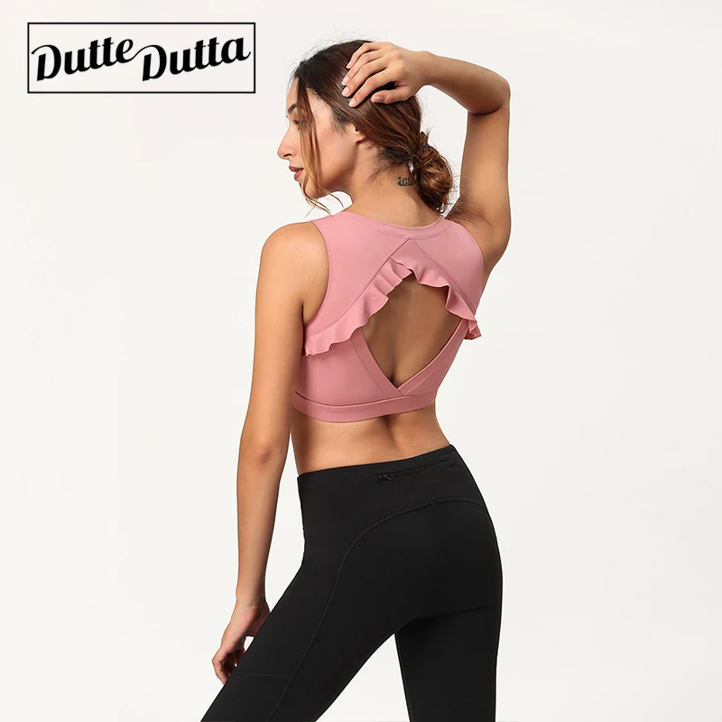 Сексуальные рубашка для йоги и бега топы с перекрестной спинкой однотонный