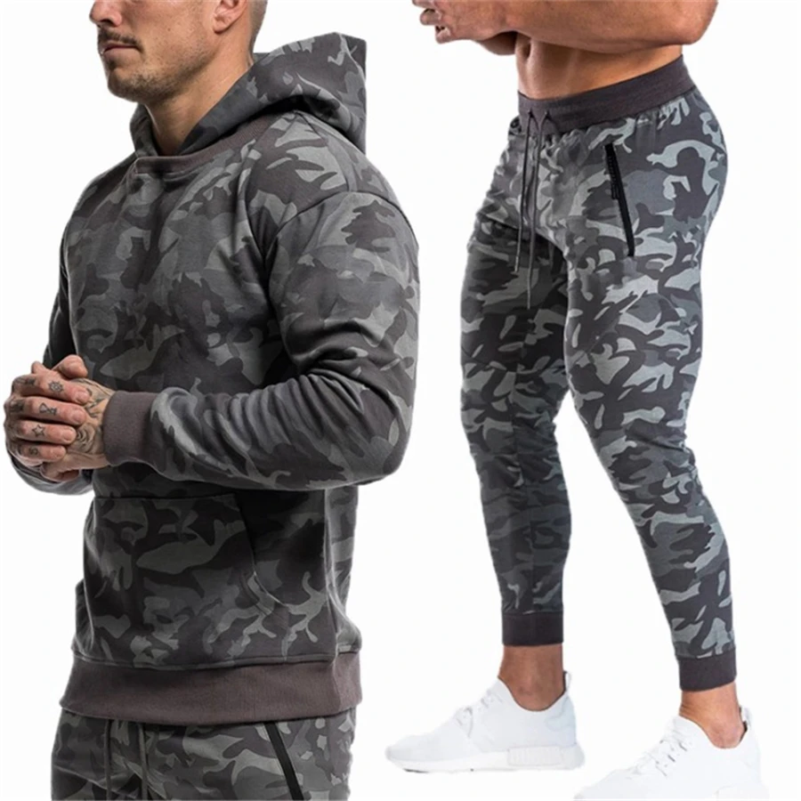 Спортивные костюмы, мужской комплект, брендовые фитнес костюмы, осенний мужской комплект, камуфляжные толстовки с длинными рукавами+ штаны, спортивные костюмы, спортивная одежда для бега, костюм