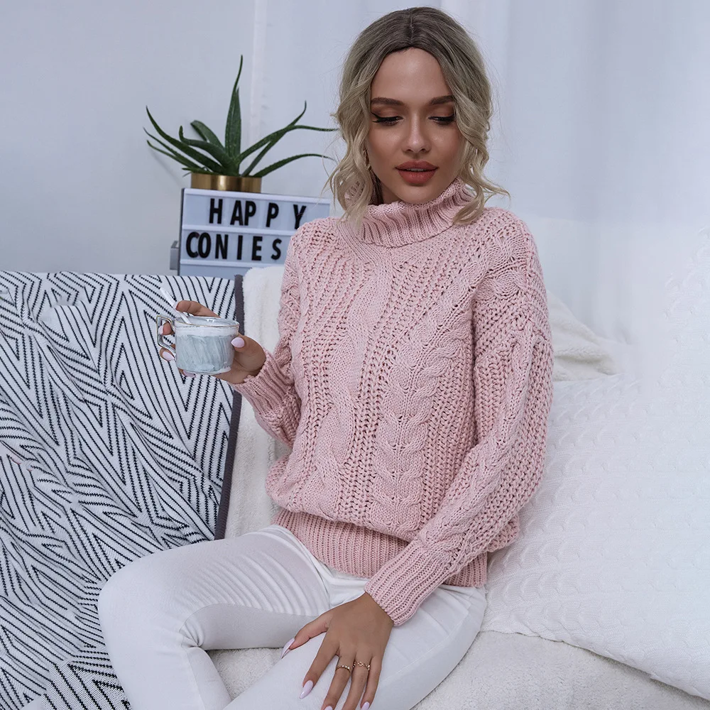 Новый Зимний женский свитер с высоким воротником и помпоном теплый плотный