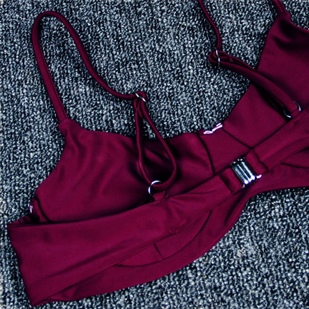 Женский купальный костюм сплошной цвет бикини на косточках Раздельный купальник