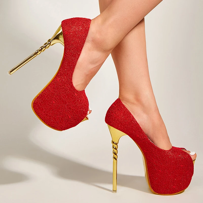 

Genuine Leather Plus Size 34-43 Women Pumps Sexy Platform High Heels Peep Toe Stiletto Wedding Night Club Summer Shoes For Women