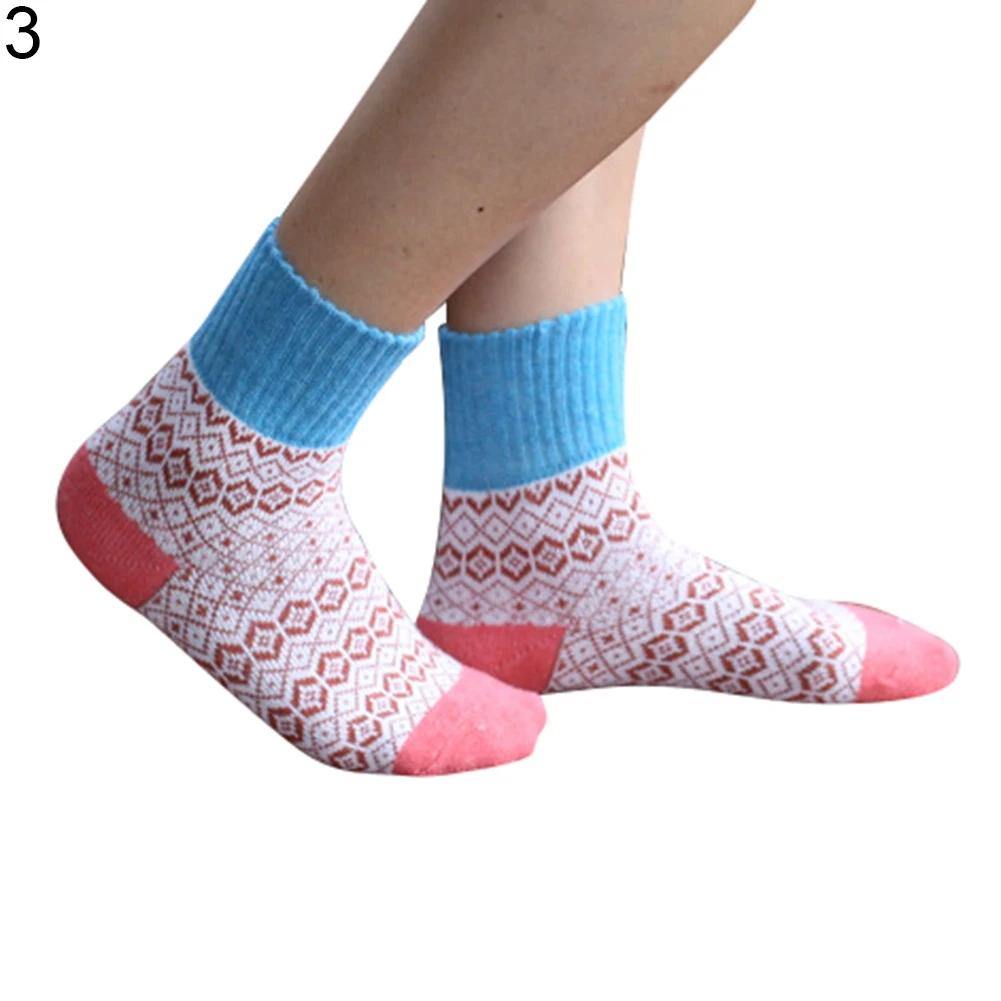 Винтажные зимние женские толстые теплые вязаные шерстяные цветные носки средней