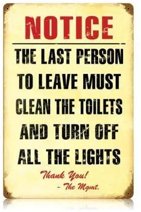 

Clean Toilet Turn Off Lights Vintage Metal Sign Funny TIN Sign 7.8X11.8 INCH