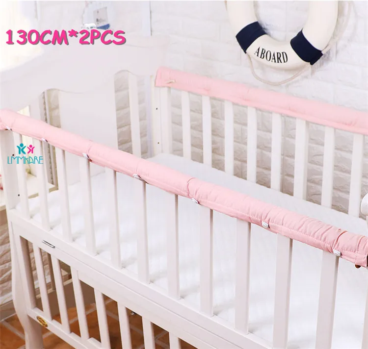 Pink 130cm Хлопковый плотный бампер для детской кроватки, защитные полосы для кроватки новорожденных, защитные накладки для новорожденных, защитные накладки на рельсы, 2 шт - Цвет: Pink 130cm
