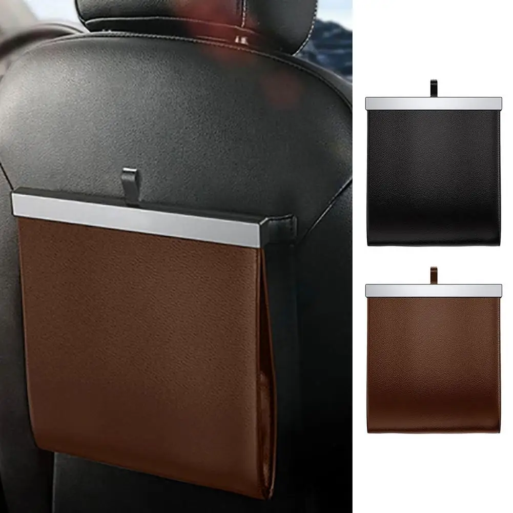 

Car Trash Can Storage Bin Backseat Basket PU Leather With Garbage Bag Closeable Portable Organizer For Auto Interior Accessories