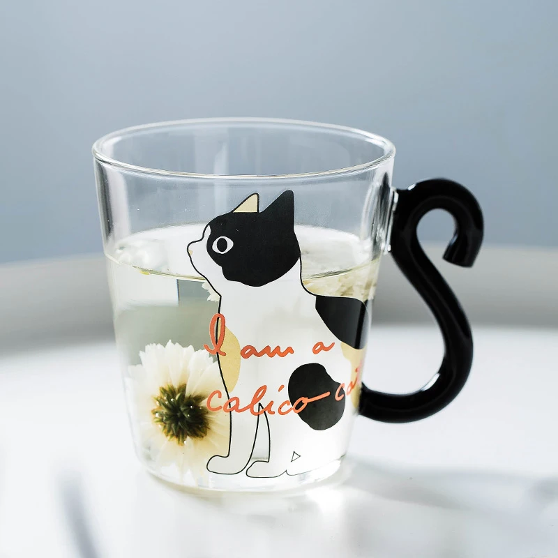 

Coffee milk tea Glass water cup Cartoon creative cute Cat mug Red wine beer champagne glasses kids bottle reusable
