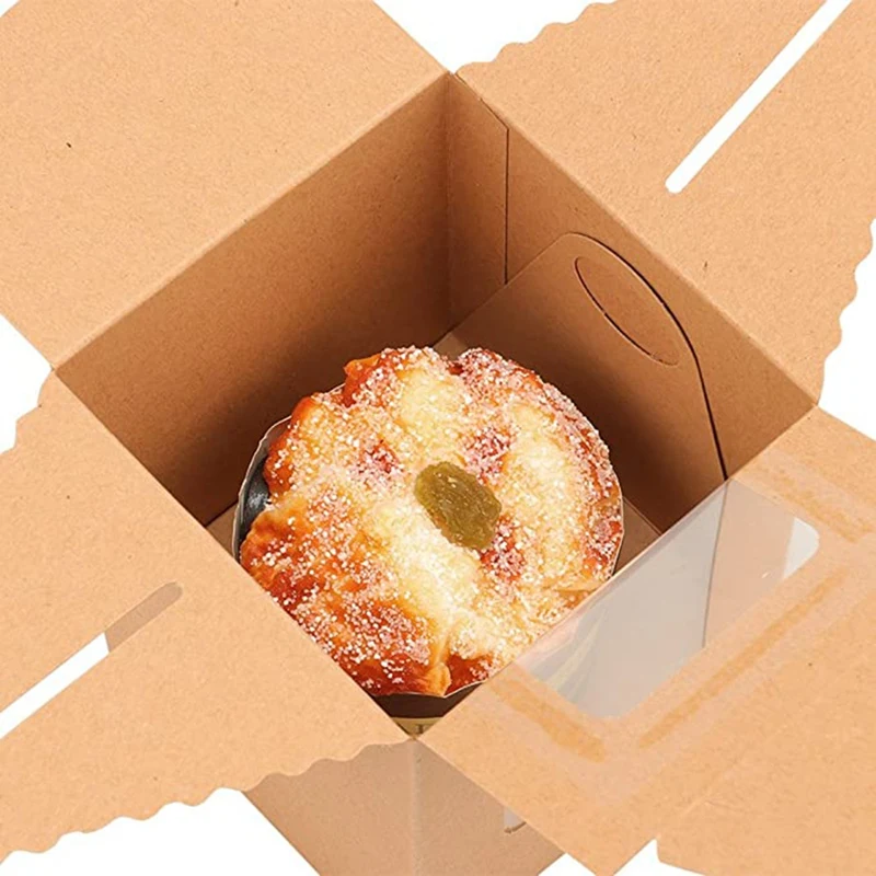 

50 Pcs Individual Cupcake Boxes Cupcake Containers with Inserts Window Handle Bakery Cake Boxes for Cupcake Candy
