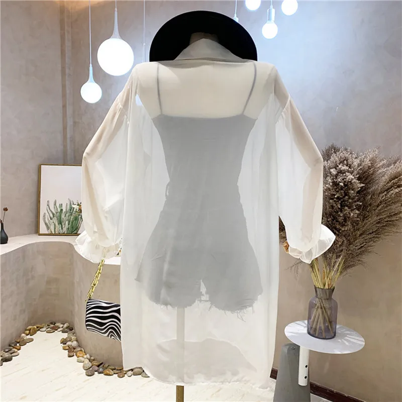 

New Women's Clothing Summer 2021 Fashion Medium length thin cardigan with long sleeve sunscreen Shirt