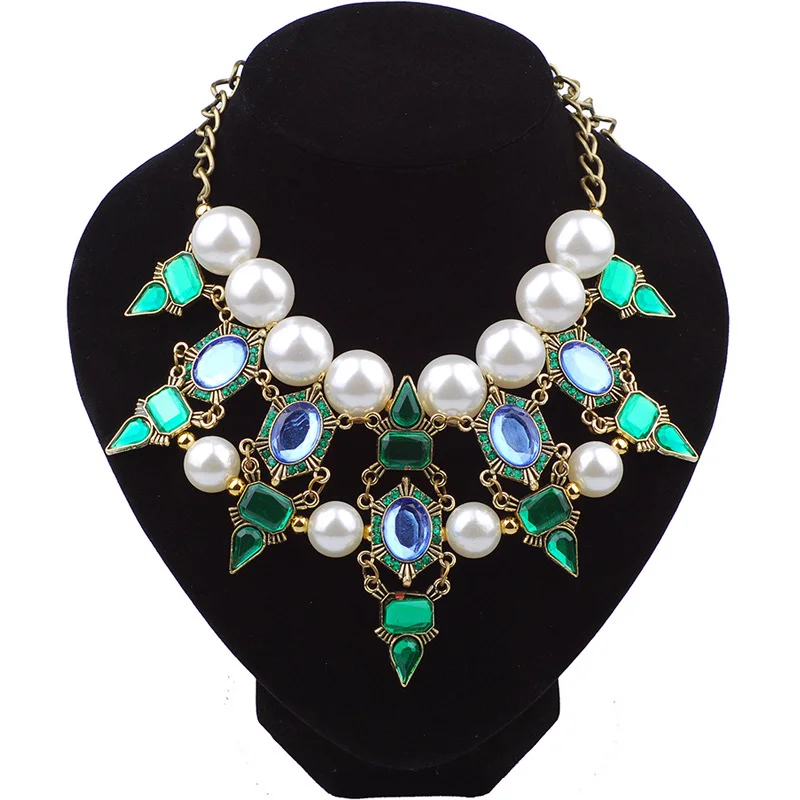 Модные ювелирные изделия 2019 ожерелье из жемчуга с крупным зеленым цирконием