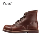 YIGERмужские повседневные Ботинки Martin; Мужские ботинки в западном стиле; Ботинки в байкерском стиле из натуральной кожи; Мужские ботильоны на шнуровке; Рабочие ботинки в стиле ретро