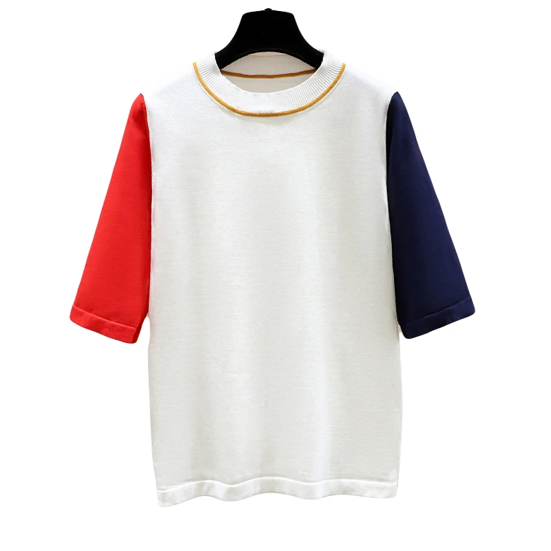 

Classic Solid O Neck Short Sleeve Knitted T-Shirt Women Korean Style Elastic Slim Knitwear Tops Summer Tee Female sweater