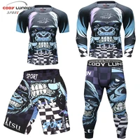 mens quick dry sport suits running training sportswear mma bjj boxing tracksuits gym fitness compression shirt pants shorts set