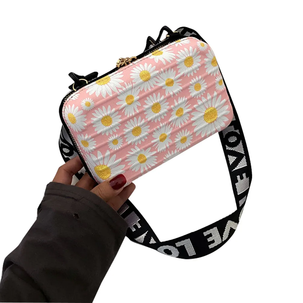 

Mini Hard Suitcase Crossbody Bag Fashion Daisy Pattern Hard Shell Cosmetic Case Shoulder Bag for Women 2020