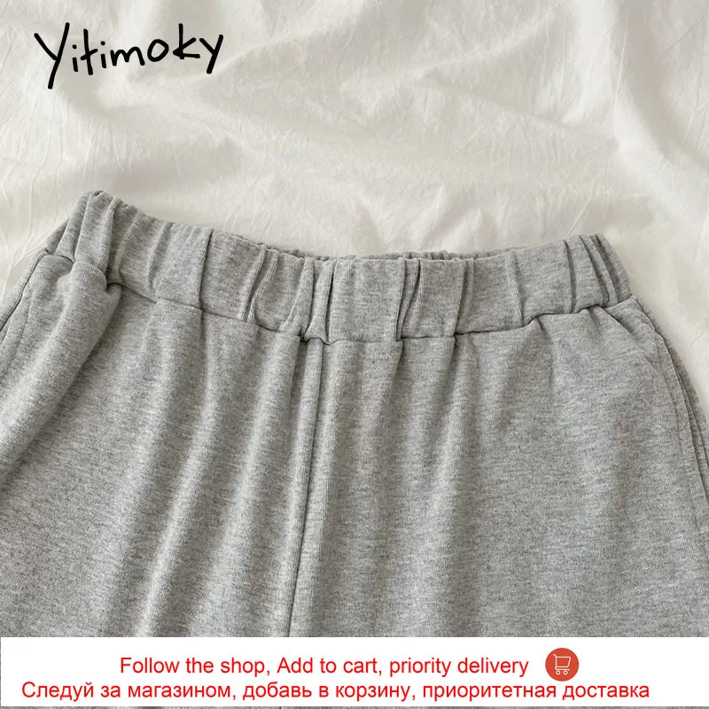 

Yitimoky Sweatpants Women Pants High Elastic Waist Solid Black Wide Leg Pants Loose Pockets Casual Spring Summer 2021 New Korean