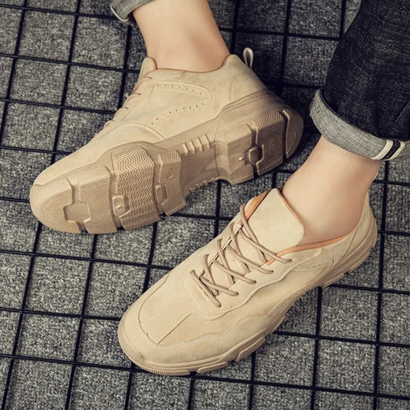 Замшевые мужские вулканизированные легкие туфли Мужская обувь на шнуровке