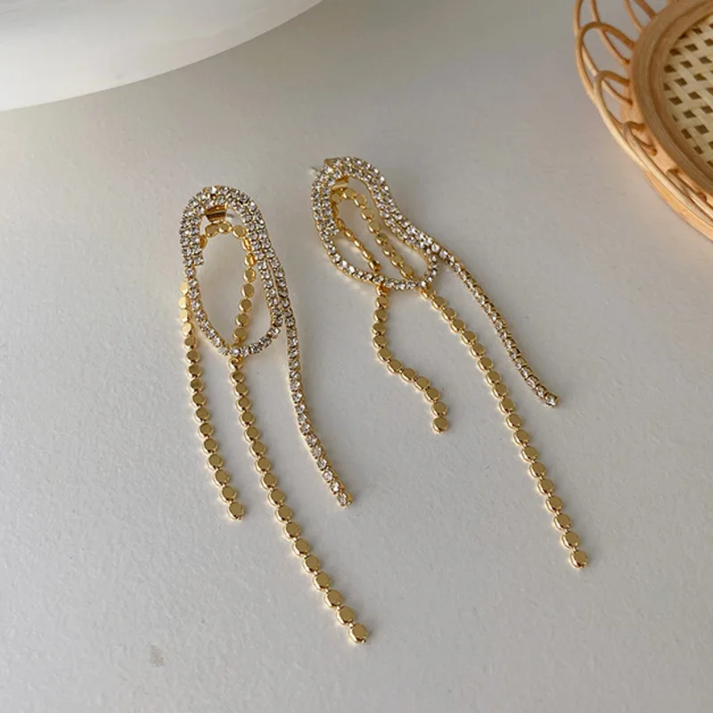 

2020 Korea New Cubic Zirconia Long Crystal Earrings For Women Fashion Tassel Earrings A Two-wear Anti-allergic Wedding Jewelery