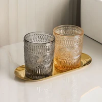 270ml 370ml amber grey glass cup sunflower relief round water cups drink beverage tumbler coffee milk tea juice mug