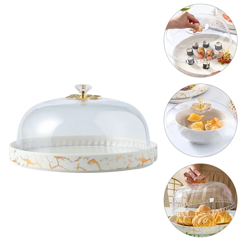 

1Pc Ceramic Cake Plate Dessert Fruit Platter with Transparent Lid (White)