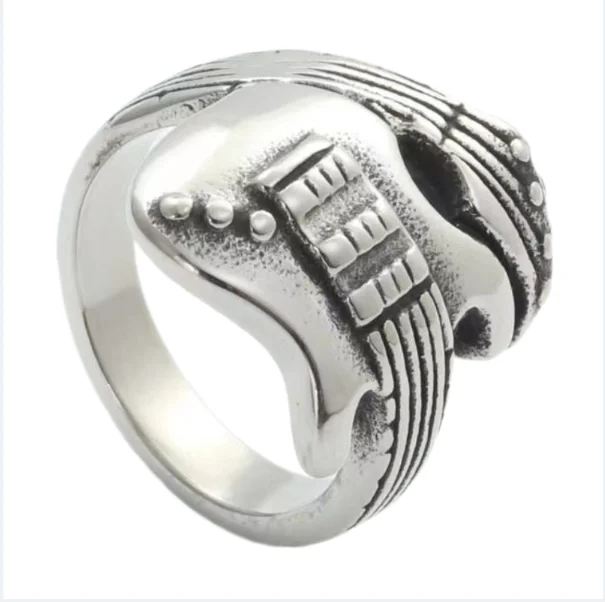

New Titanium Steel Guitar Ring From Europe and the United States Retro Trendy Punk Stainless Steel Rock Guitar Ring