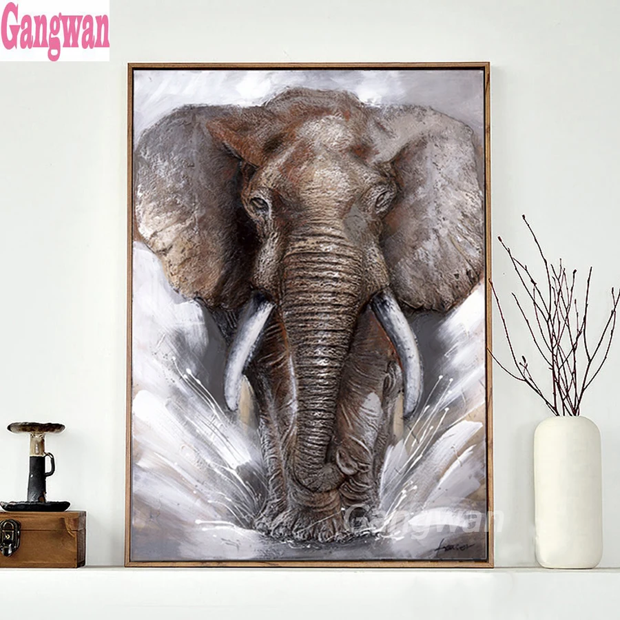 Серый слон 5d Бриллиантовая мозаичная фигурка животного икона алмазное искусство