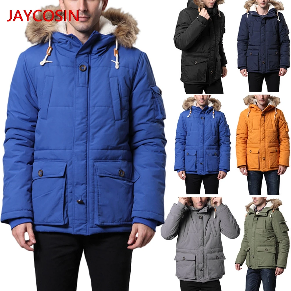 

JAYCOSIN Men's Winter Jacket Men's Autumn Winter Casual Long Sleeve Hooded Fur Collar Thick Cotton Jacket L500912
