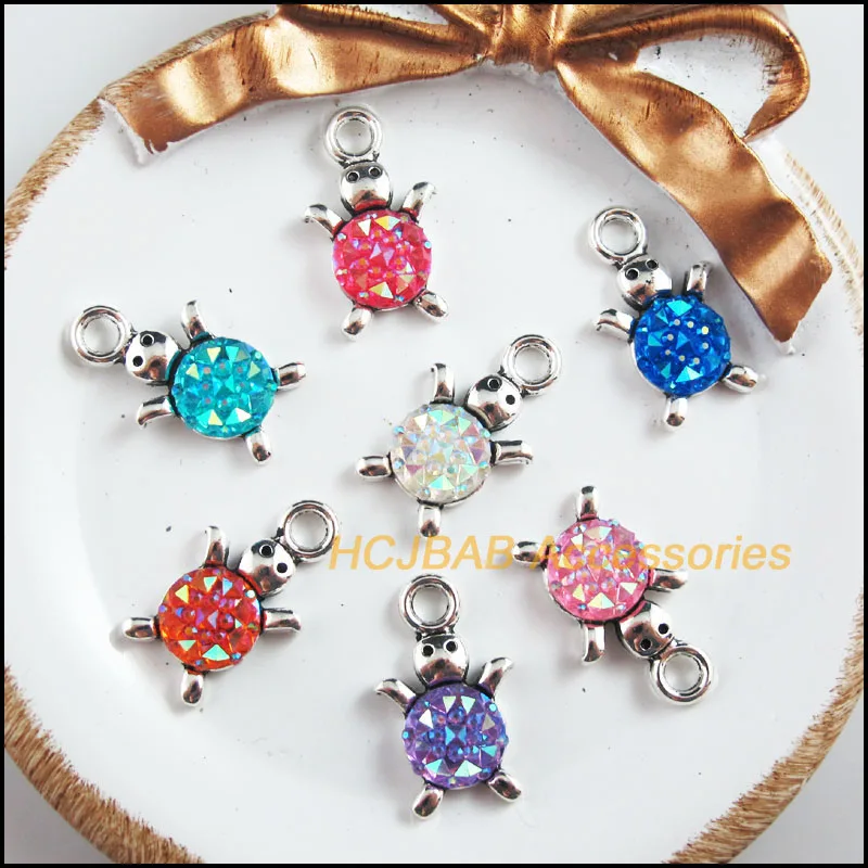14 новых Подвесок в виде черепахи, тибетские серебряные подвески из овальной смолы 14x23 мм
