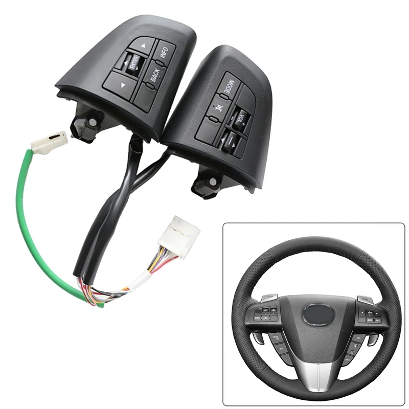 

2Pcs Car Volume Mode Multi-Function Steering Wheel Switch Control Buttons for Mazda 3 5 CX-5 CX-7