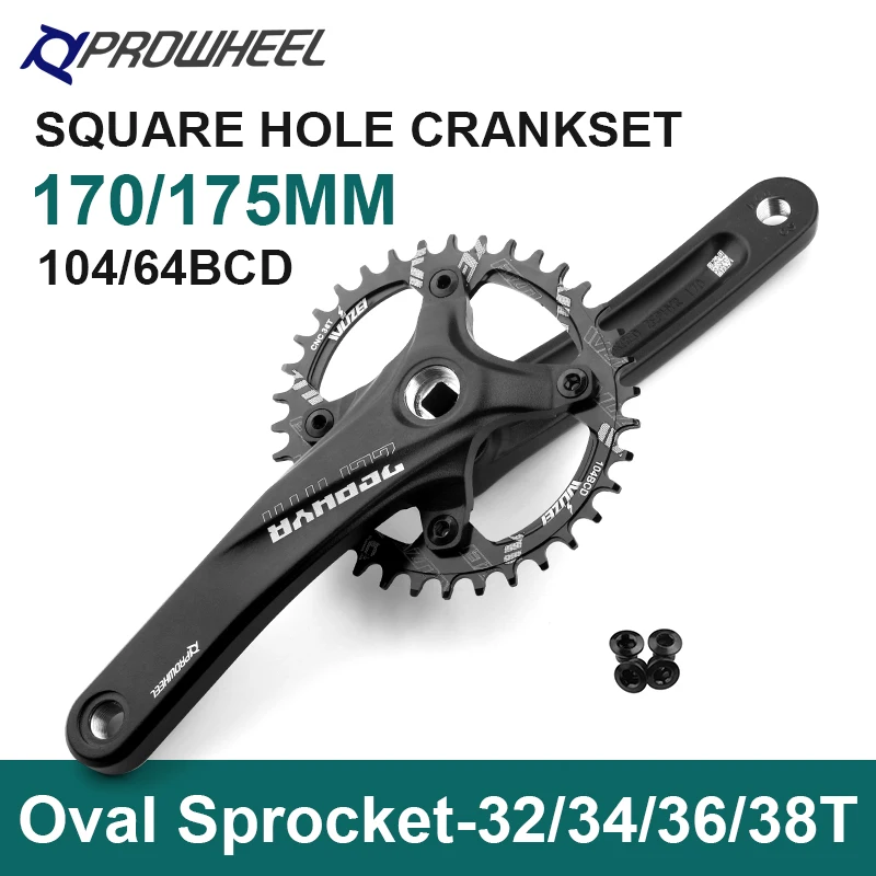

Набор кривошипов PROWHEEL с квадратным отверстием, овальные звездочки 170/175 мм, узкие и широкие, 104 BCD, 32T 34T 36T 38T, для горных велосипедов