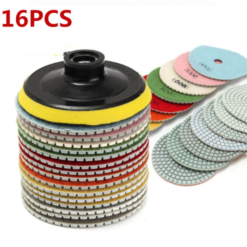 

16Pcs Diamond Polishing Pads Kit 4 Inch 100 Mm Wet/Dry For Granite Stone Concrete Marble Polishing Use Grinding Drop Shipping