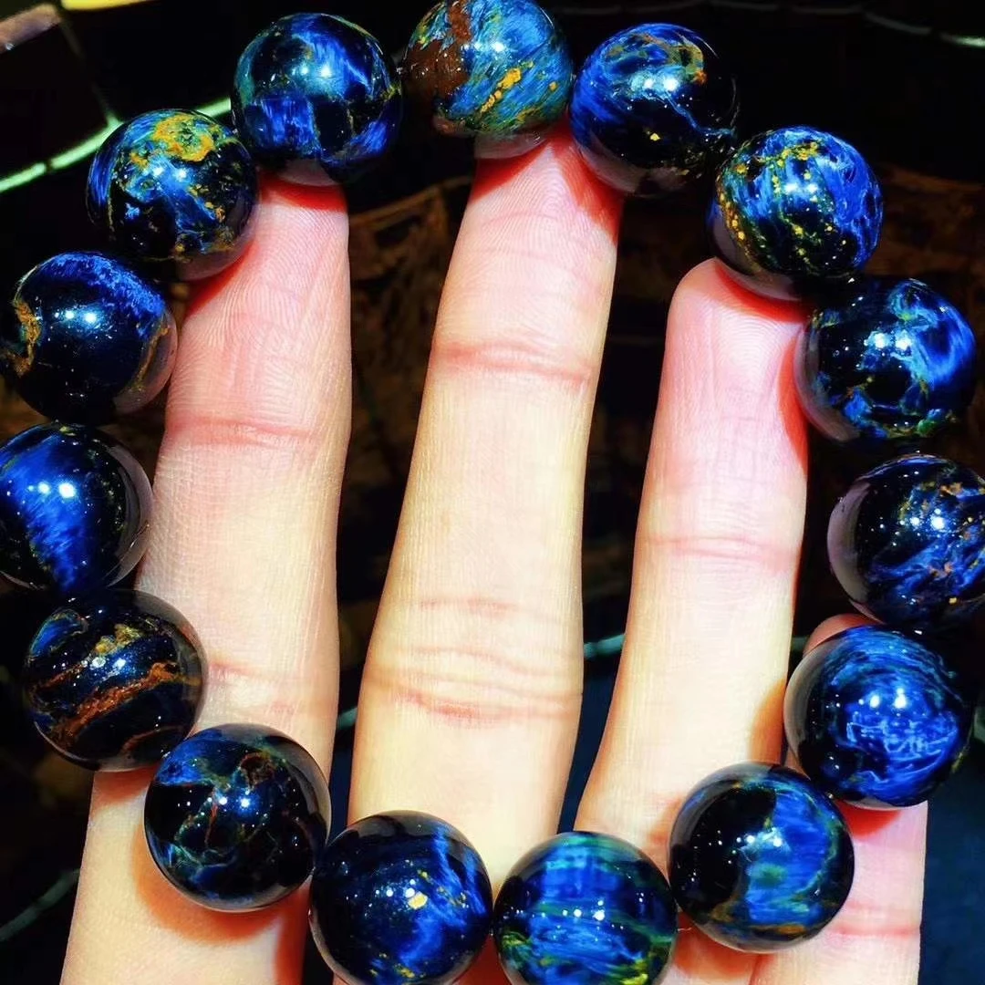 

Эластичный браслет из натурального синего пьетерсита драгоценные камни круглые бусины, кошачий глаз 13,5 мм, из Намибии, AAAAAA