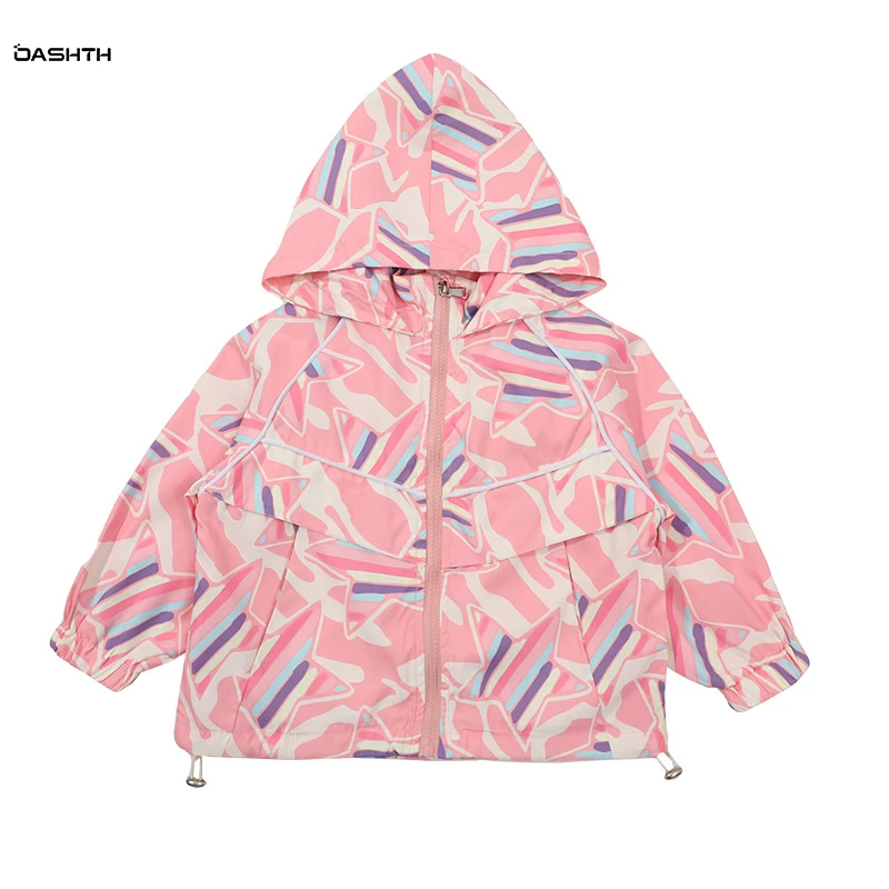 

OASHTH Children's clothing spring and autumn new girls coat baby graffiti trench coat jacket