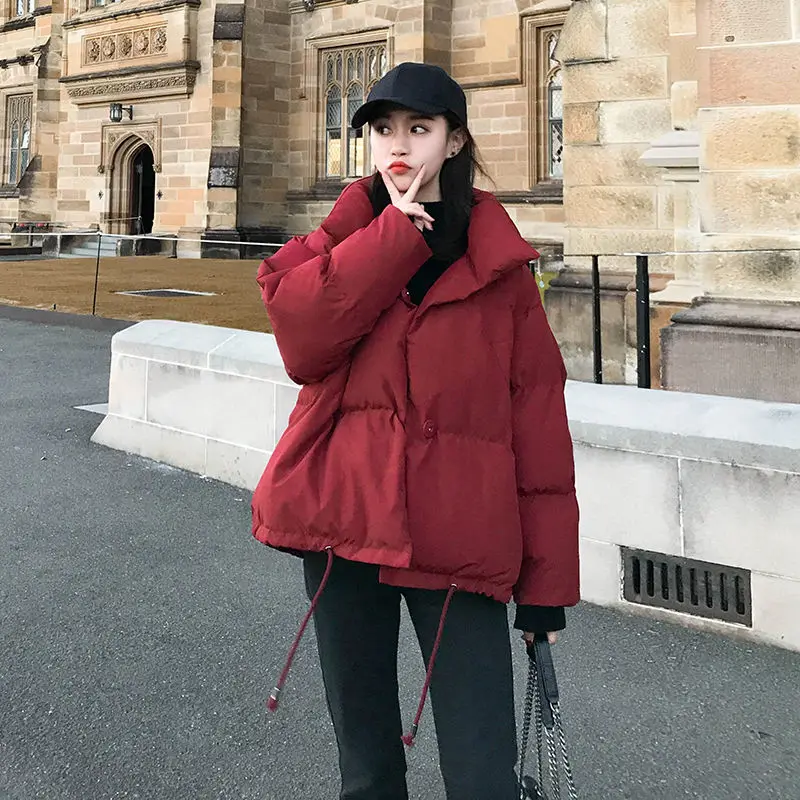Autumn and Winter New Korean Version Plus Velvet Thick Warm Jacket Loose Simple Long-sleeved Solid Color All-match Down Jacket