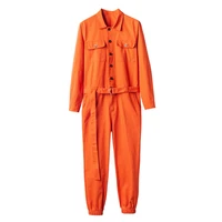 mens long sleeve orange joggers jumpsuits with belt y2k pockets cargo pants turn down collar working coveralls overalls
