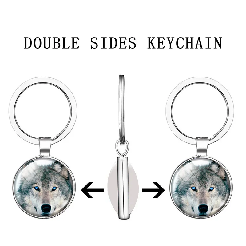 Брелок с головой волка двухсторонний стеклянный брелок кабошоном металлический