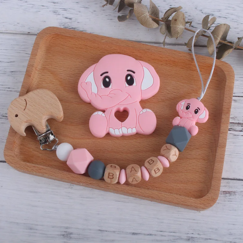 

Cute Elephant Pacifier Clips Holder Chain Silicone Baby Teethers Newborn Baby Shower Gift