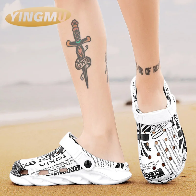 

2021new hole shoes cool slippers men's high thick sole large size Baotou dual purpose beach shoes slippers mens shoes slippers