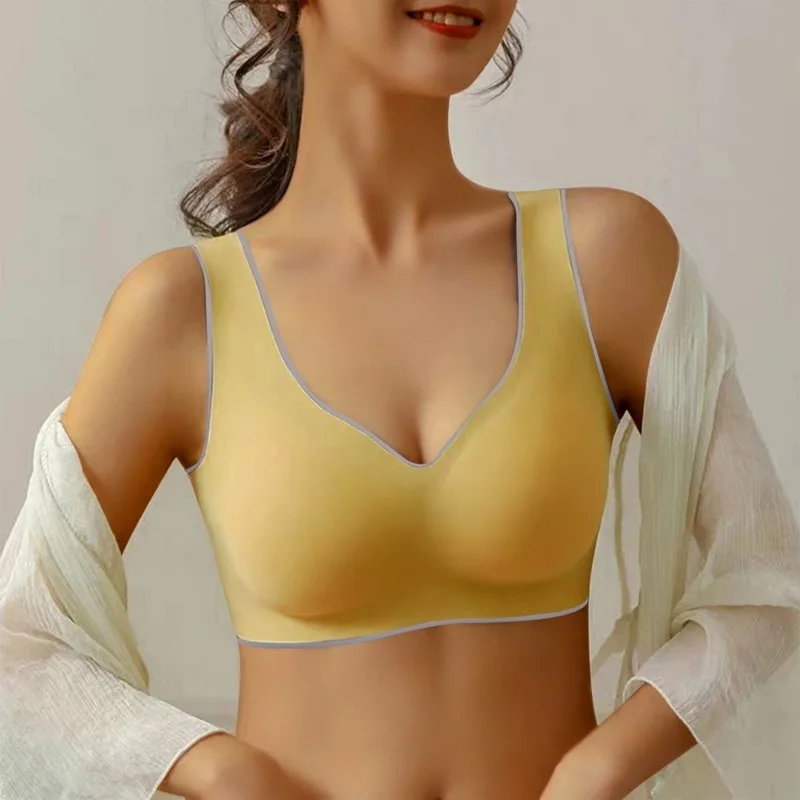 

HEFLASHOR Bra M-2XL Seamless Bras for Women Wire Free Solid Color Underwear Non-adjusted Straps With Pad Vest Top Bralette