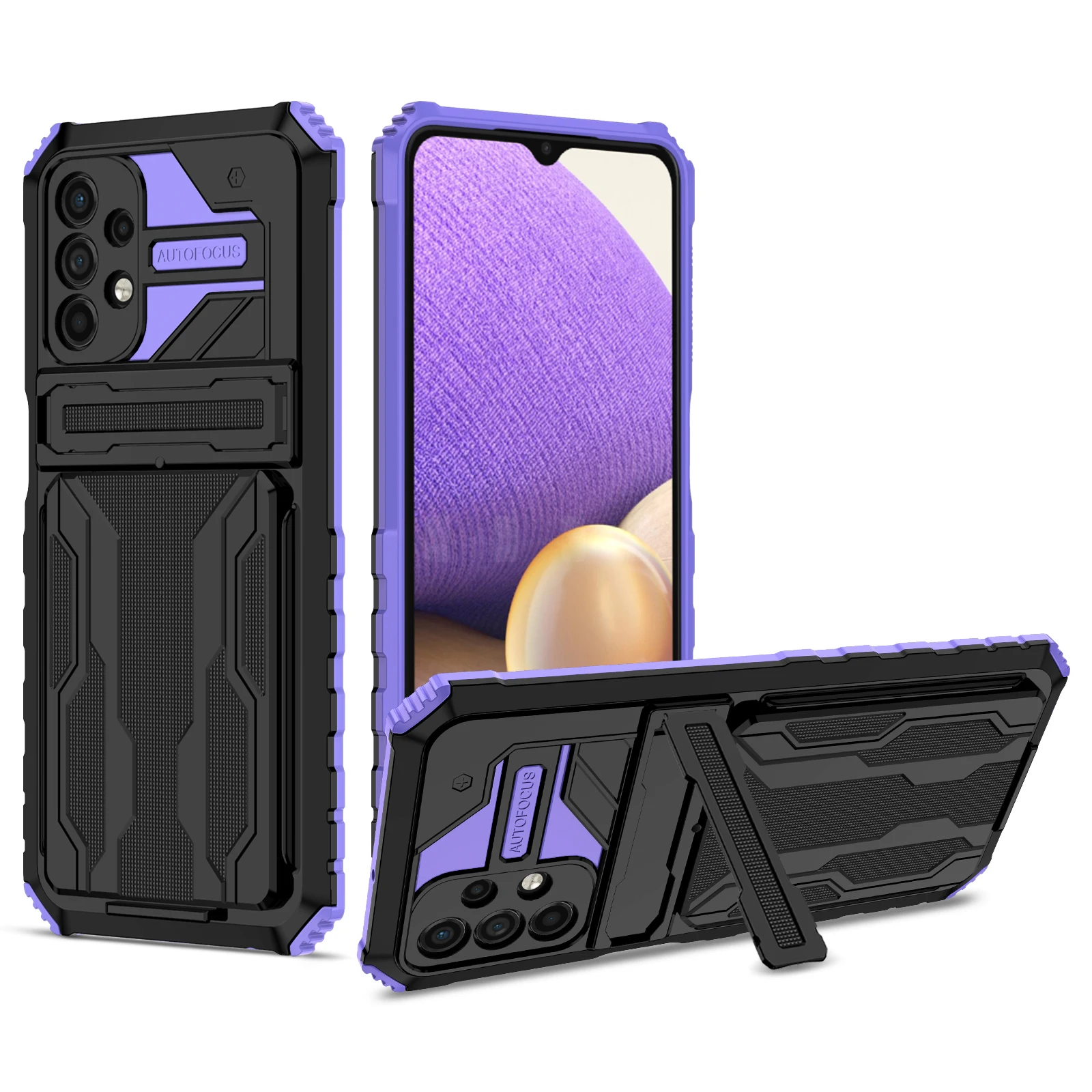 

10 piece/lot For Samsung Galaxy A32 5G 4G Case Stand Cover With 3 Card Slot Above The Screen Saver Camera Protection Case