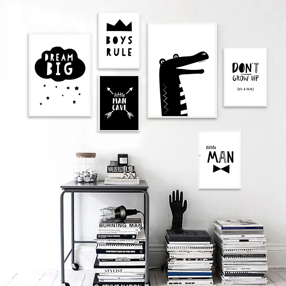 

Boys Rule Quotes Wall Art Crocodile Arrow Painting Nursery Canvas Print Black White Poster Nordic Wall Pictures Kids Room Decor