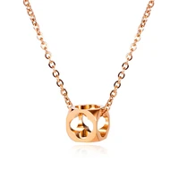 fashion jewelry hollow cube square pendant necklace stainless steel rose gold color chain for women gift