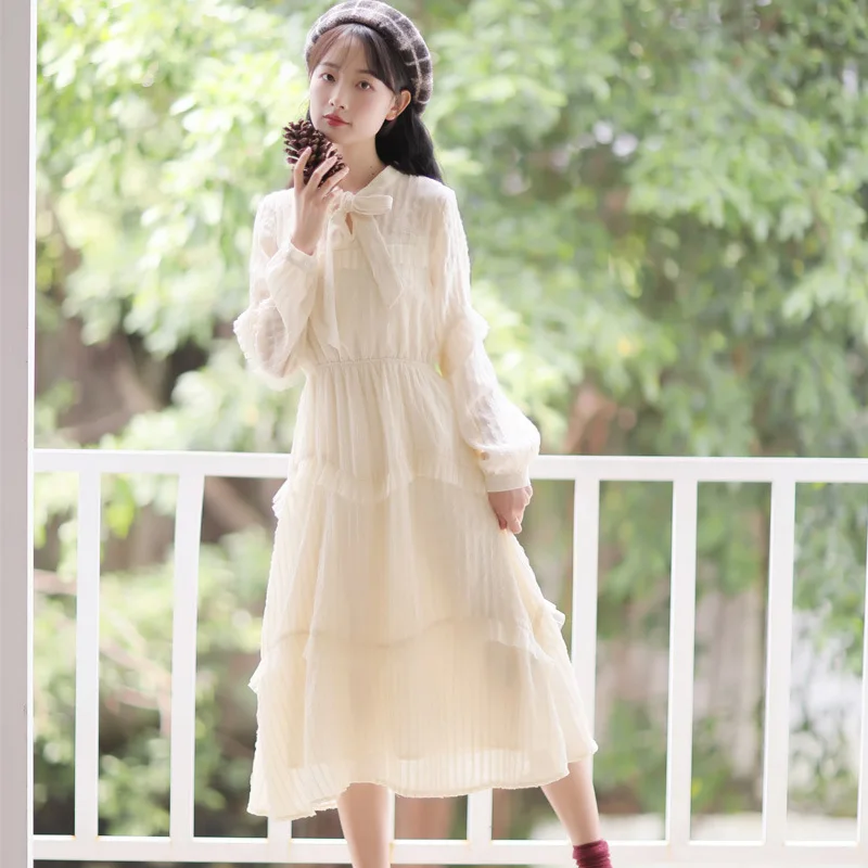 

Spring Long Sleeve One-piece Dress Women's Fall and Winter Clothes 2020 nian New Style Stylish Line High Cold of Early Autumn El