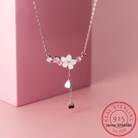s925 sterling silver cherry flower shell long tassel necklace for women sweet heart pendant clavicle chain necklace s n703