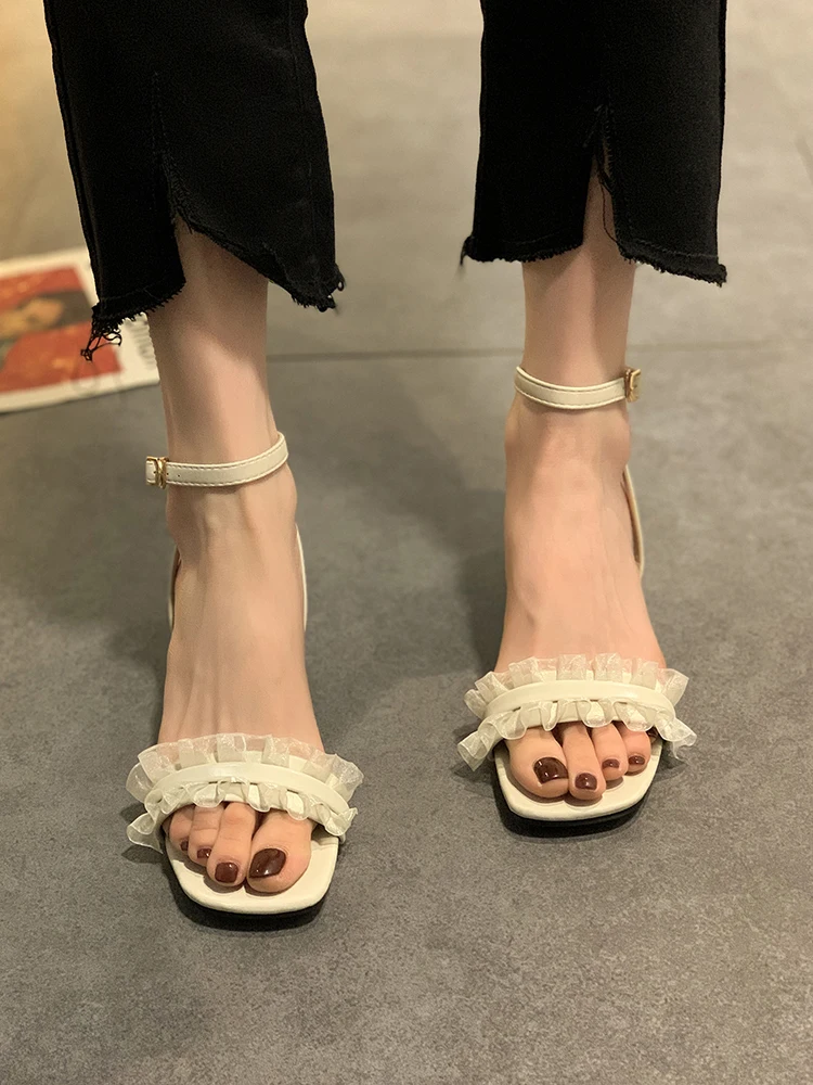 

Pearl Sandals Block Heels Fashion Womens Shoes 2021 Buckle Suit Female Beige Med Chunky Luxury New High Comfort Clear Summer Bla
