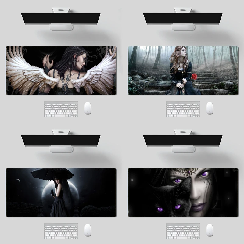 

Gothic Creepy Goth Girl Keyboard Pad Gamers Large Mouse Pad Locking Edge Rubber Desk Mat Office Laptop Table Mat