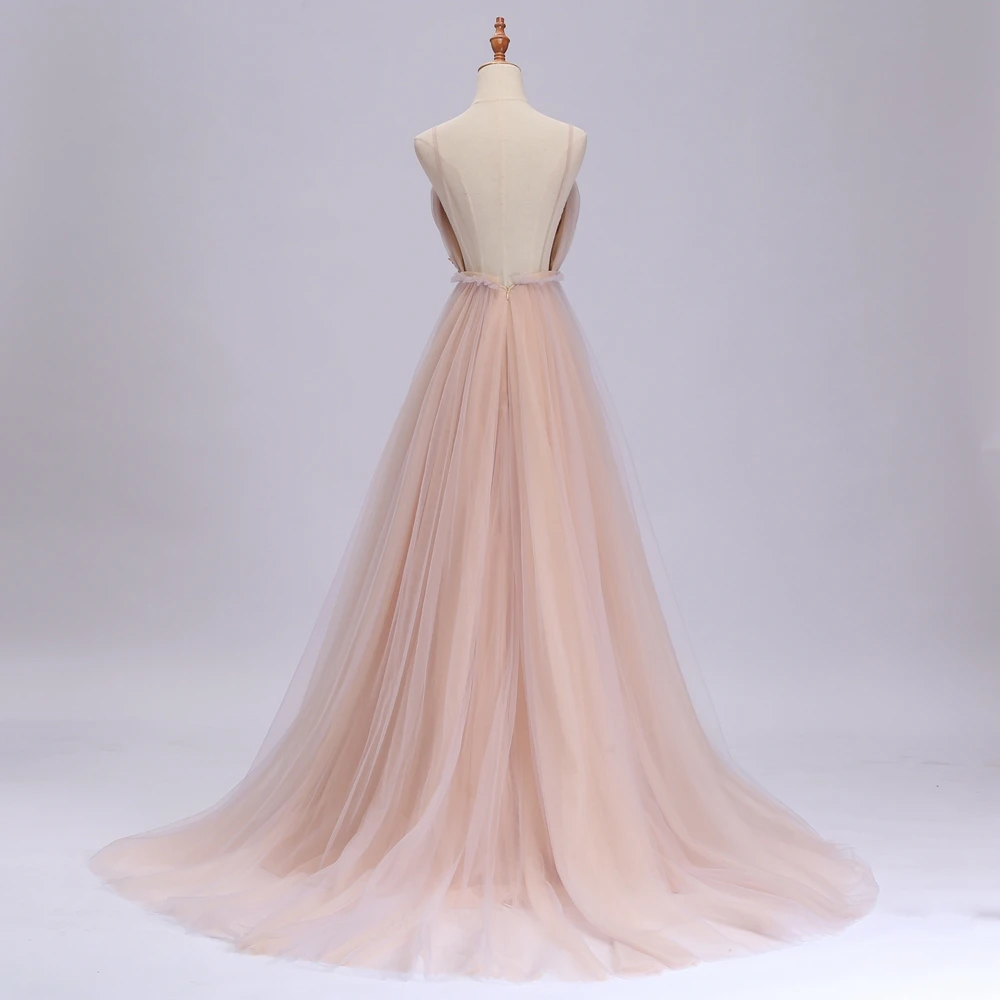 Женское платье со шлейфом SSYFashion кружевное вечервечерние с глубоким V-образным