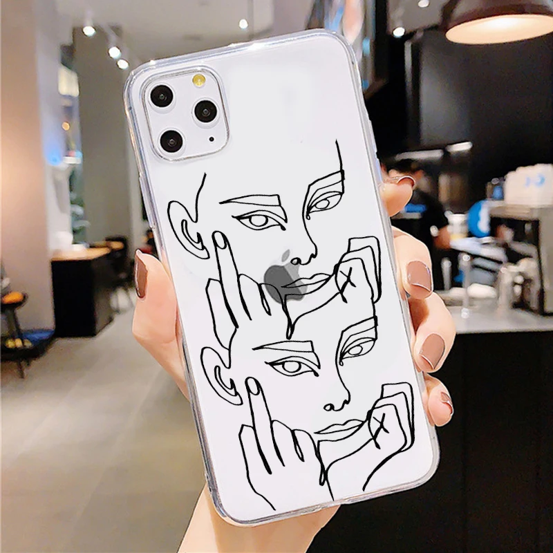 

Funny Abstract Women Face Line Soft Phone Case For iPhone 11 Pro Max 12 Pro SE 7 8 Plus XR XS Max X Kiss More Often Clear Cover