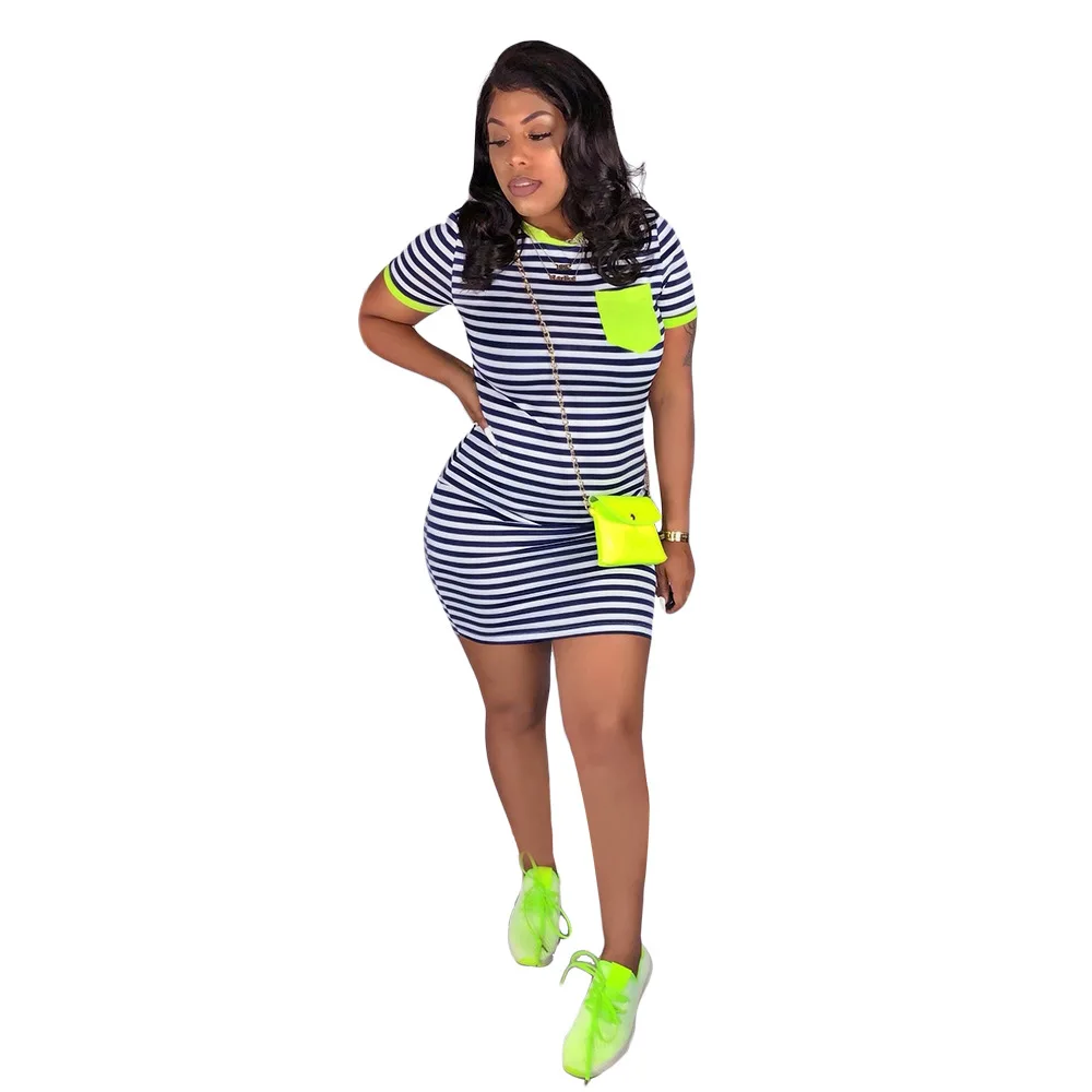 Женское платье с круглым вырезом OMSJ повседневное облегающее мини в полоску