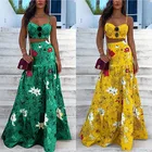 Цветочный принт летние платья для женщин 2020 комплект из двух предметов, комплект с юбкой, топ на бретельках и Длинная юбка Макси Вечерние комплекты из 2 предметов